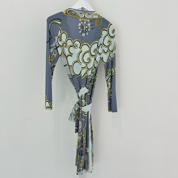EMILIO PUCCI BLUE GRAY PRINT WRAP DRESS SIZE MODEL 66RH11 IT 42 / US 8 NWOTS! - Picture 3 of 13